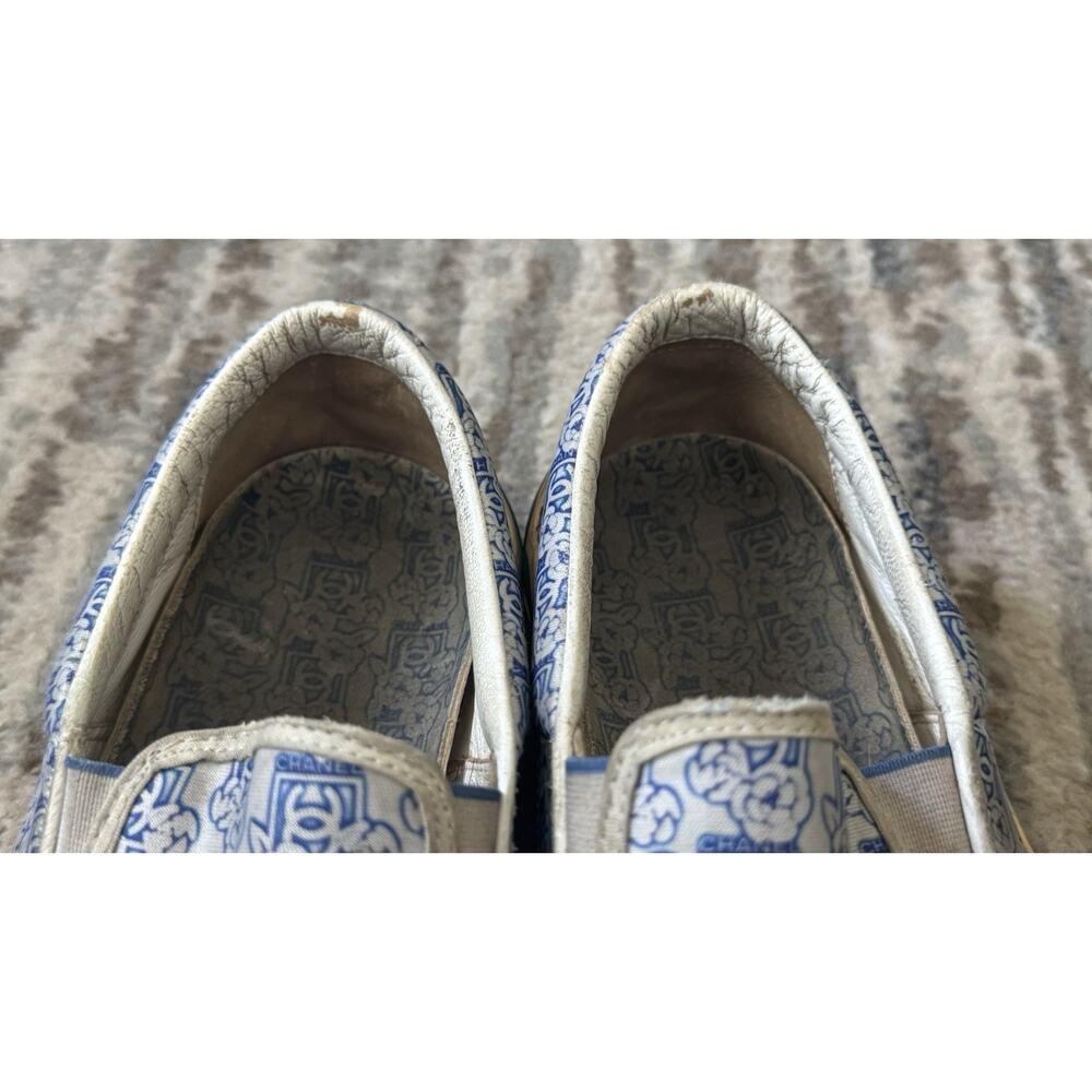 CHANEL slip-on UNIQUE sneakers blue floral Logo print size 39 Distressed - Picture 14 of 14